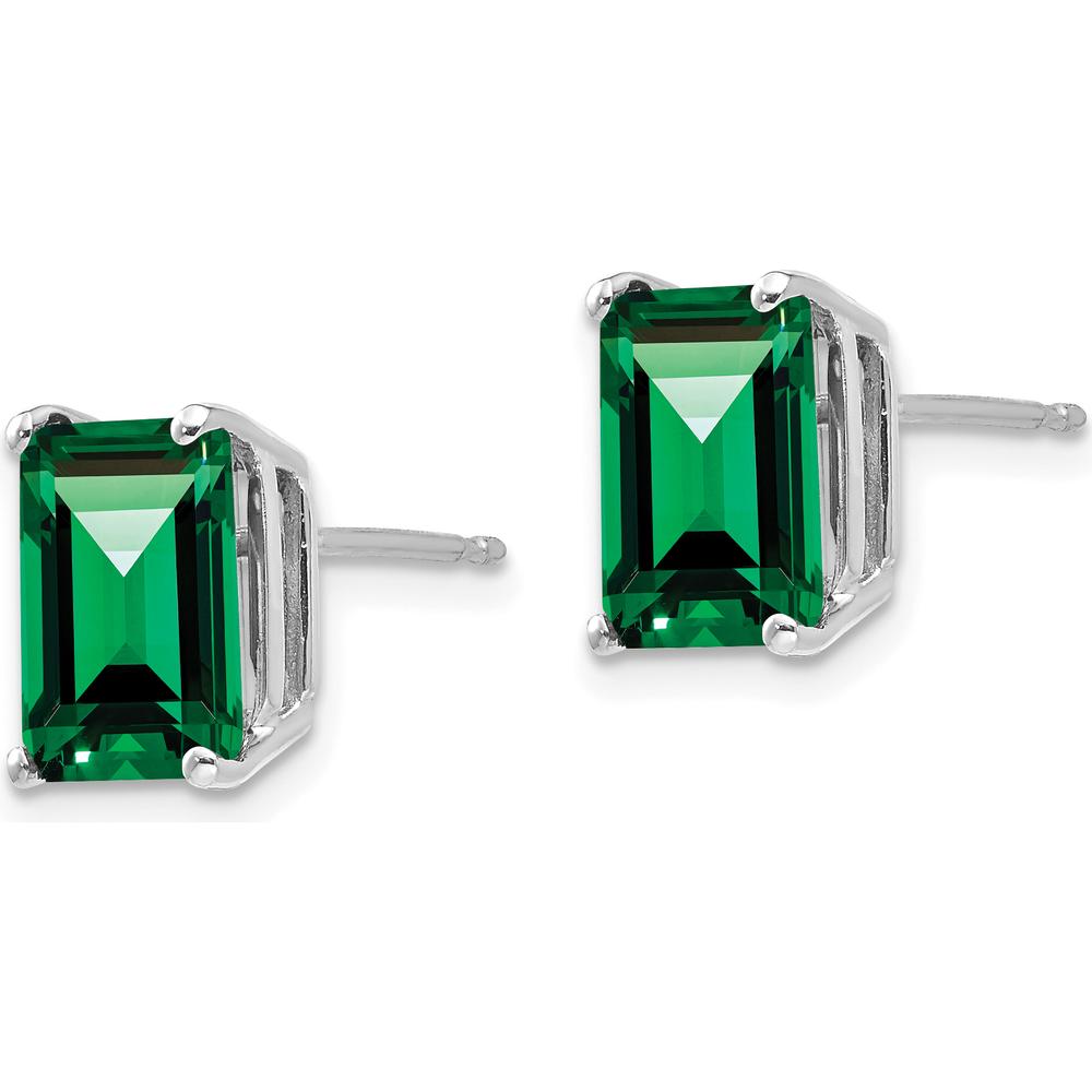 14K White Gold 9x7mm Emerald Cut Helenite Earrings - 2.5 Carat Total Gem Weight by Monteluci Fine Jewelry