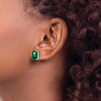 14K White Gold 9x7mm Emerald Cut Helenite Earrings - 2.5 Carat Total Gem Weight by Monteluci Fine Jewelry