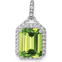 14K White Gold 9x7mm Emerald-Cut Peridot and Diamond Halo Pendant - 5.07 Carat Peridot, 0.05 Carat Total Diamond Weight by Lumare Gioia