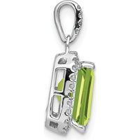 14K White Gold 9x7mm Emerald-Cut Peridot and Diamond Halo Pendant - 5.07 Carat Peridot, 0.05 Carat Total Diamond Weight by Lumare Gioia