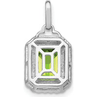 14K White Gold 9x7mm Emerald-Cut Peridot and Diamond Halo Pendant - 5.07 Carat Peridot, 0.05 Carat Total Diamond Weight by Lumare Gioia