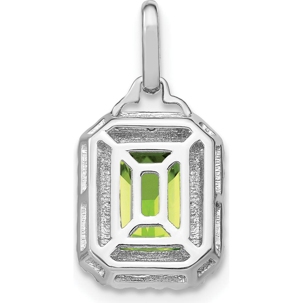 14K White Gold 9x7mm Emerald-Cut Peridot and Diamond Halo Pendant - 5.07 Carat Peridot, 0.05 Carat Total Diamond Weight by Lumare Gioia