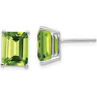 14K White Gold 9x7mm Emerald Cut Peridot Stud Earrings - 2.2 Carat Total Peridot Weight by Monteluci Fine Jewelry