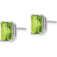 14K White Gold 9x7mm Emerald Cut Peridot Stud Earrings - 2.2 Carat Total Peridot Weight by Monteluci Fine Jewelry