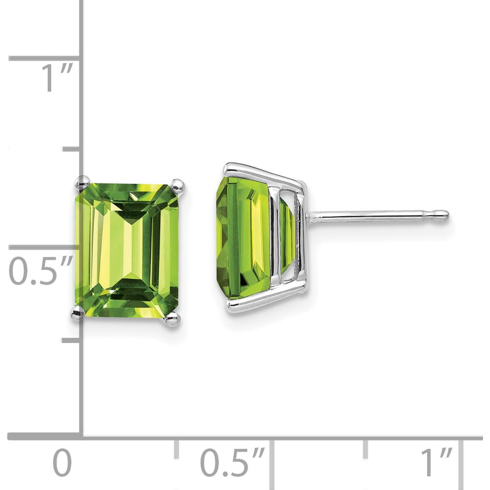 14K White Gold 9x7mm Emerald Cut Peridot Stud Earrings - 2.2 Carat Total Peridot Weight by Monteluci Fine Jewelry