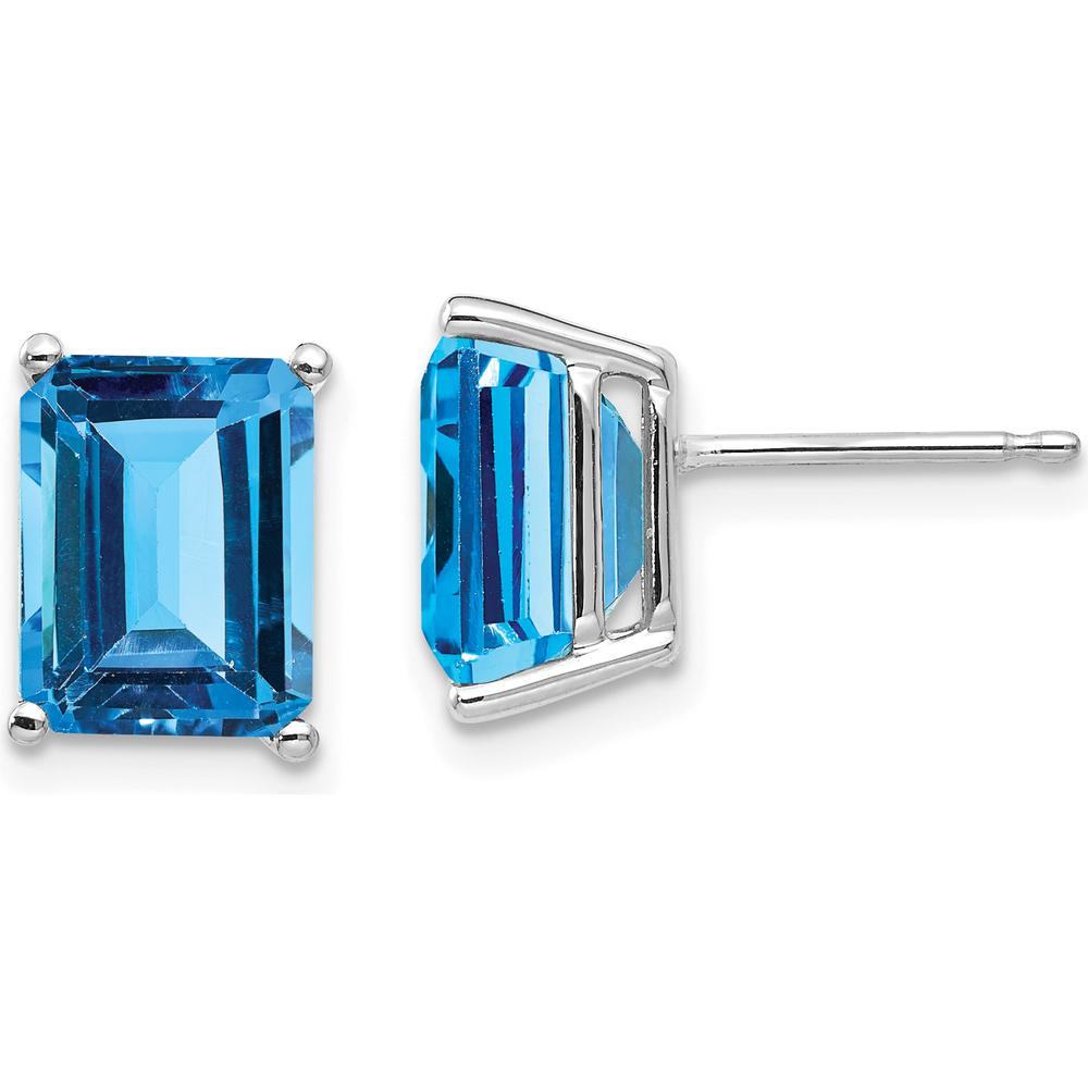 14K White Gold 9x7mm Emerald Cut Swiss Blue Topaz Stud Earrings - 3.00 Carat Total Blue Topaz Weight by Monteluci Fine Jewelry