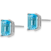 14K White Gold 9x7mm Emerald Cut Swiss Blue Topaz Stud Earrings - 3.00 Carat Total Blue Topaz Weight by Monteluci Fine Jewelry
