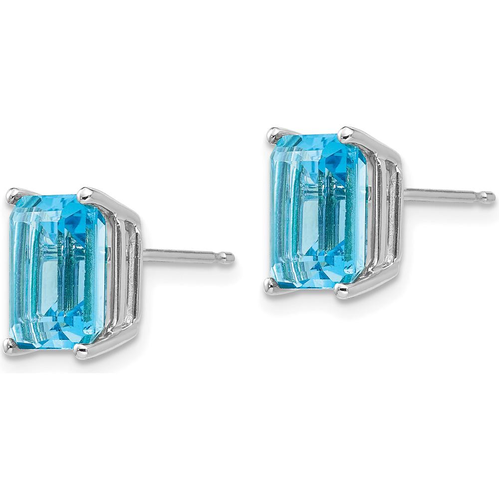 14K White Gold 9x7mm Emerald Cut Swiss Blue Topaz Stud Earrings - 3.00 Carat Total Blue Topaz Weight by Monteluci Fine Jewelry