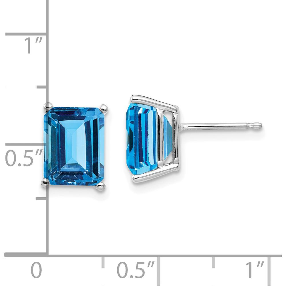 14K White Gold 9x7mm Emerald Cut Swiss Blue Topaz Stud Earrings - 3.00 Carat Total Blue Topaz Weight by Monteluci Fine Jewelry