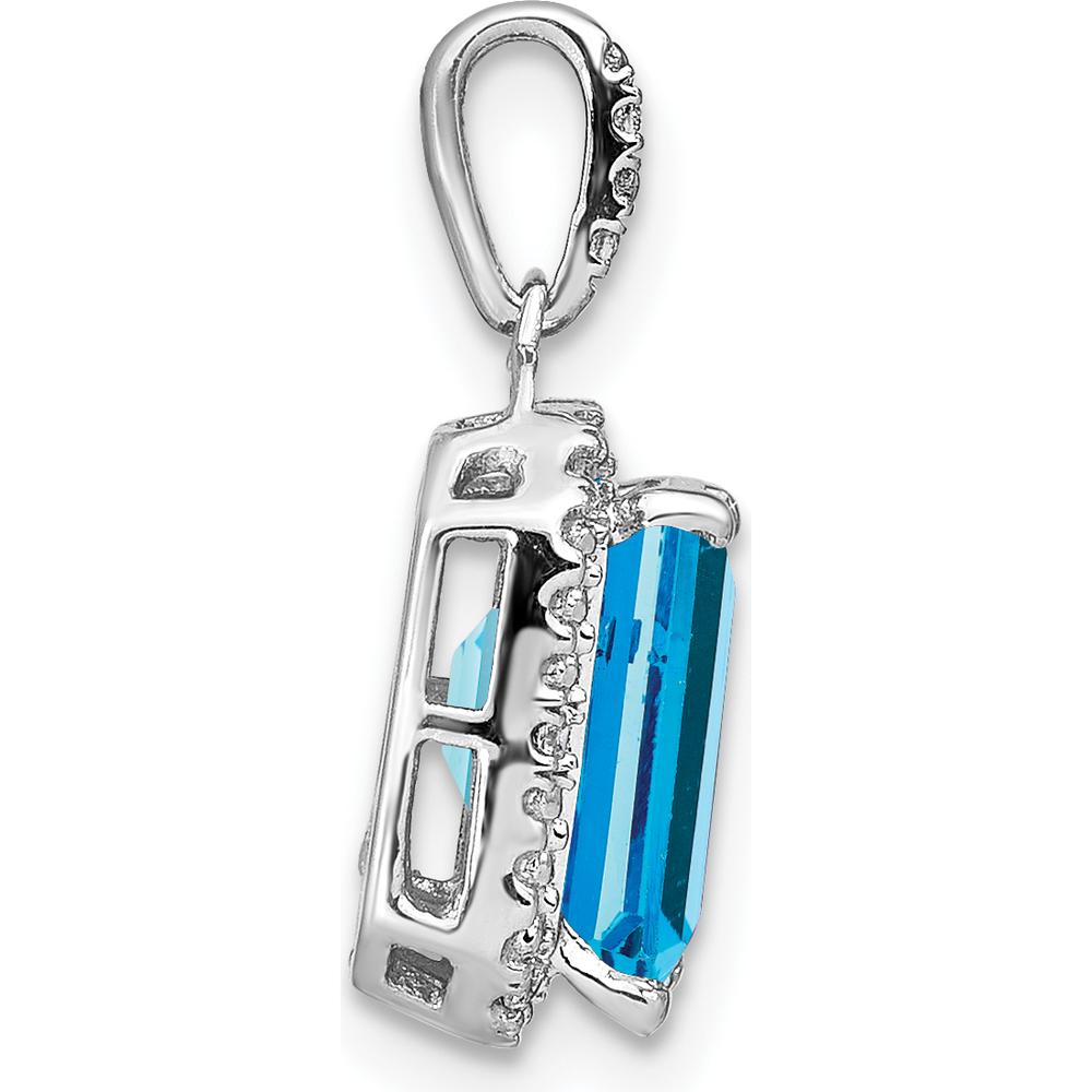 14K White Gold 9x7mm Emerald-Cut Swiss Blue Topaz with Diamond Halo Pendant - 5.07 Carat Total Gem Weight by Lumare Gioia