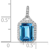 14K White Gold 9x7mm Emerald-Cut Swiss Blue Topaz with Diamond Halo Pendant - 5.07 Carat Total Gem Weight by Lumare Gioia