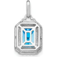 14K White Gold 9x7mm Emerald-Cut Swiss Blue Topaz with Diamond Halo Pendant - 5.07 Carat Total Gem Weight by Lumare Gioia