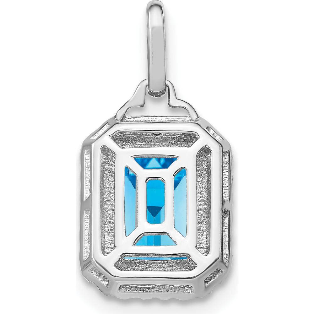 14K White Gold 9x7mm Emerald-Cut Swiss Blue Topaz with Diamond Halo Pendant - 5.07 Carat Total Gem Weight by Lumare Gioia
