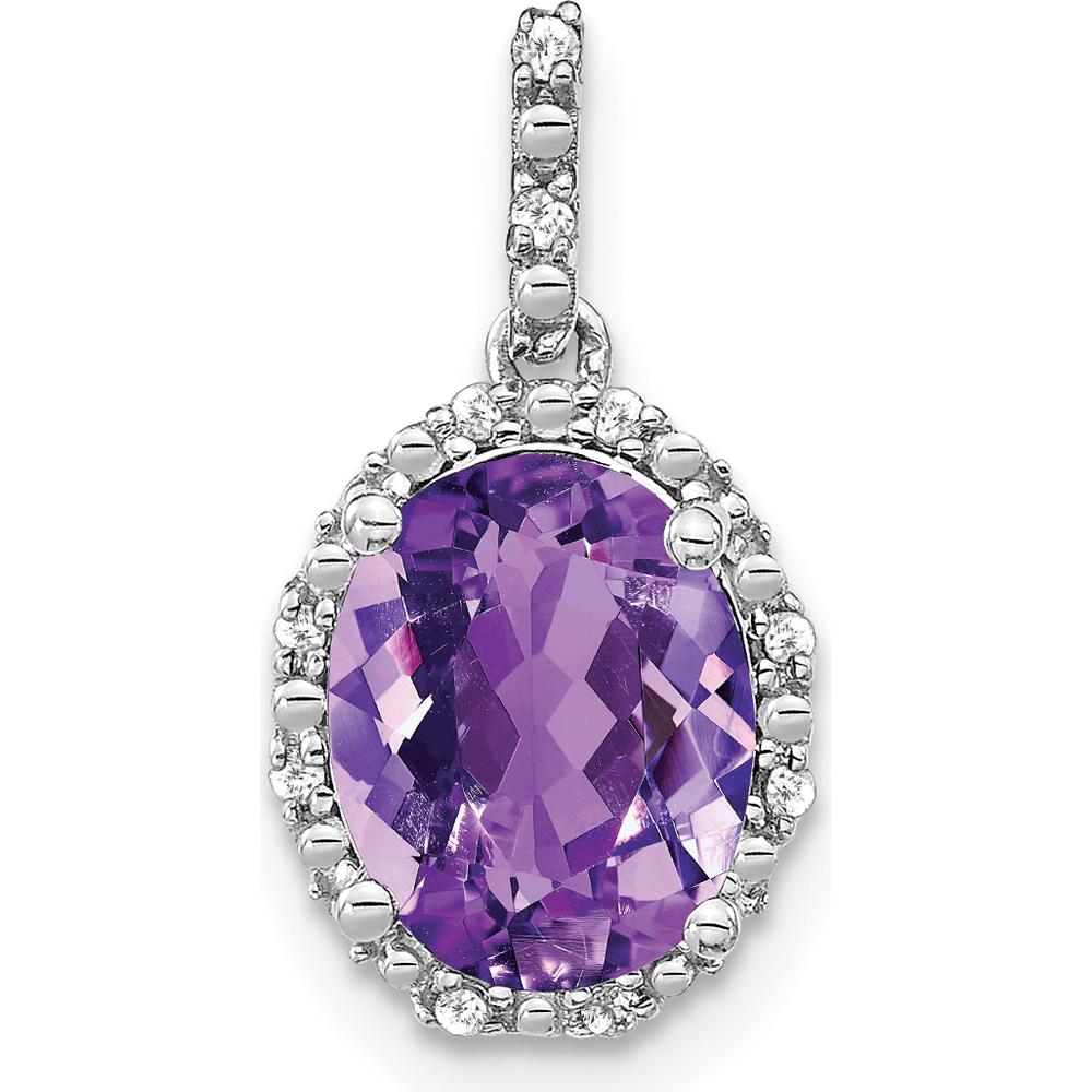 14K White Gold 9x7mm Oval Amethyst and Diamond Halo Pendant - 2.71 Carat Amethyst and 0.013 Carat Diamond Weight by Lumare Gioia