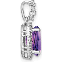 14K White Gold 9x7mm Oval Amethyst and Diamond Halo Pendant - 2.71 Carat Amethyst and 0.013 Carat Diamond Weight by Lumare Gioia