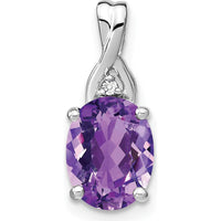 14K White Gold 9x7mm Oval Amethyst and Round Diamond Pendant - 2.01 Carat Total Gem Weight by Lumare Gioia