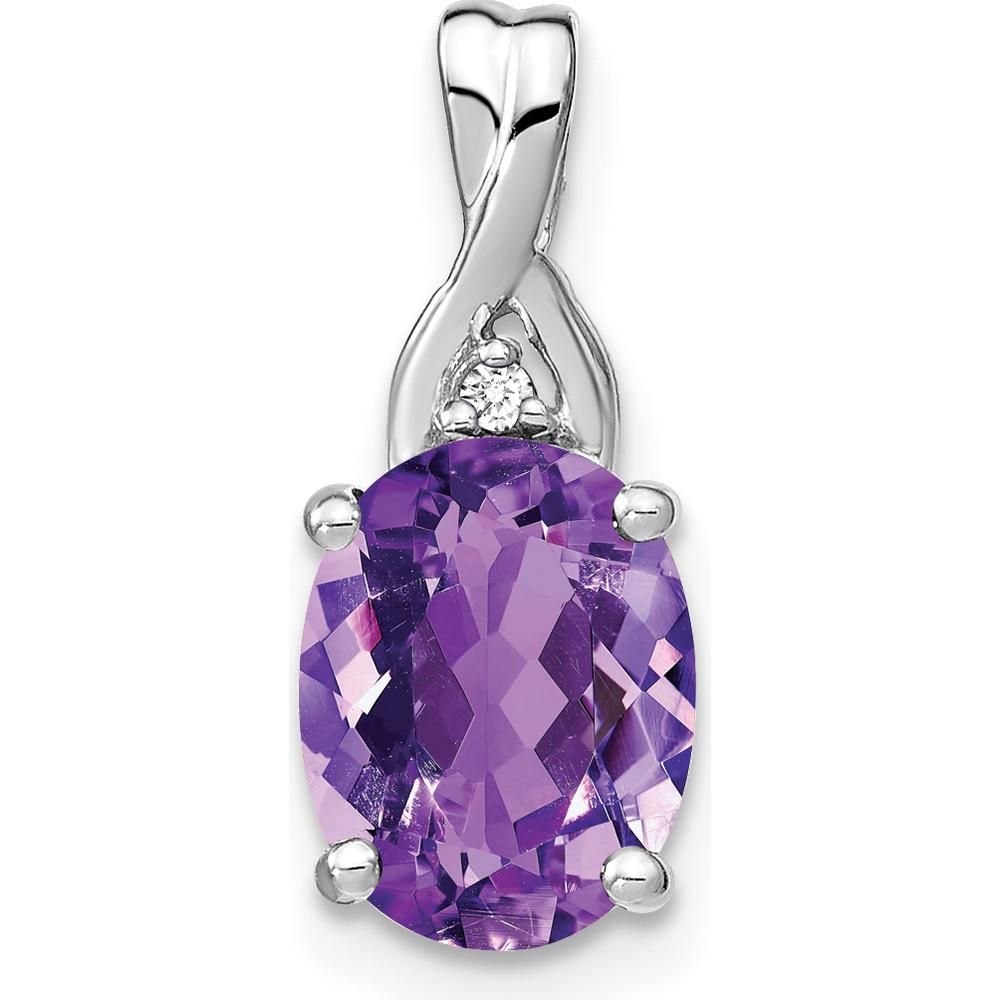 14K White Gold 9x7mm Oval Amethyst and Round Diamond Pendant - 2.01 Carat Total Gem Weight by Lumare Gioia