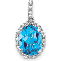 14K White Gold 9x7mm Oval Blue Topaz and Diamond Halo Pendant - 2.71 Carat Total Topaz Weight, 0.013 Carat Total Diamond Weight by Lumare Gioia