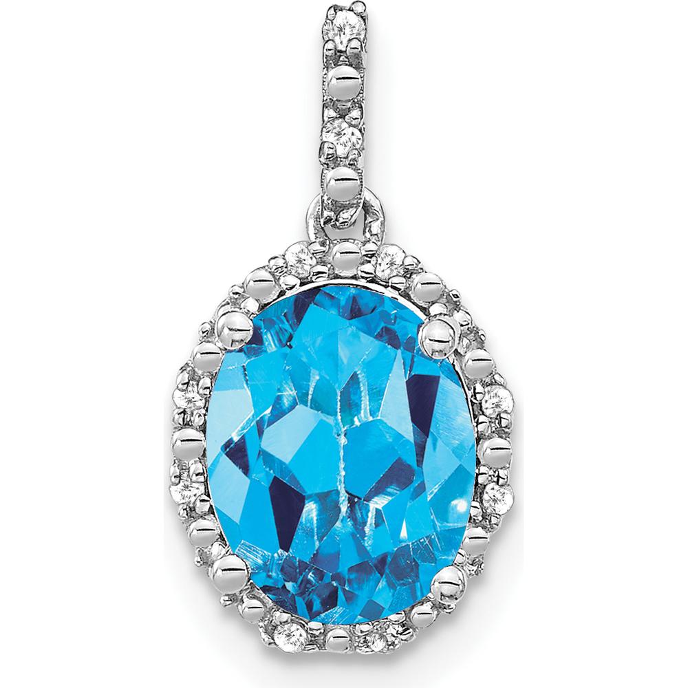 14K White Gold 9x7mm Oval Blue Topaz and Diamond Halo Pendant - 2.71 Carat Total Topaz Weight, 0.013 Carat Total Diamond Weight by Lumare Gioia
