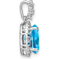 14K White Gold 9x7mm Oval Blue Topaz and Diamond Halo Pendant - 2.71 Carat Total Topaz Weight, 0.013 Carat Total Diamond Weight by Lumare Gioia