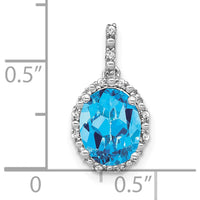 14K White Gold 9x7mm Oval Blue Topaz and Diamond Halo Pendant - 2.71 Carat Total Topaz Weight, 0.013 Carat Total Diamond Weight by Lumare Gioia