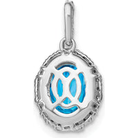14K White Gold 9x7mm Oval Blue Topaz and Diamond Halo Pendant - 2.71 Carat Total Topaz Weight, 0.013 Carat Total Diamond Weight by Lumare Gioia