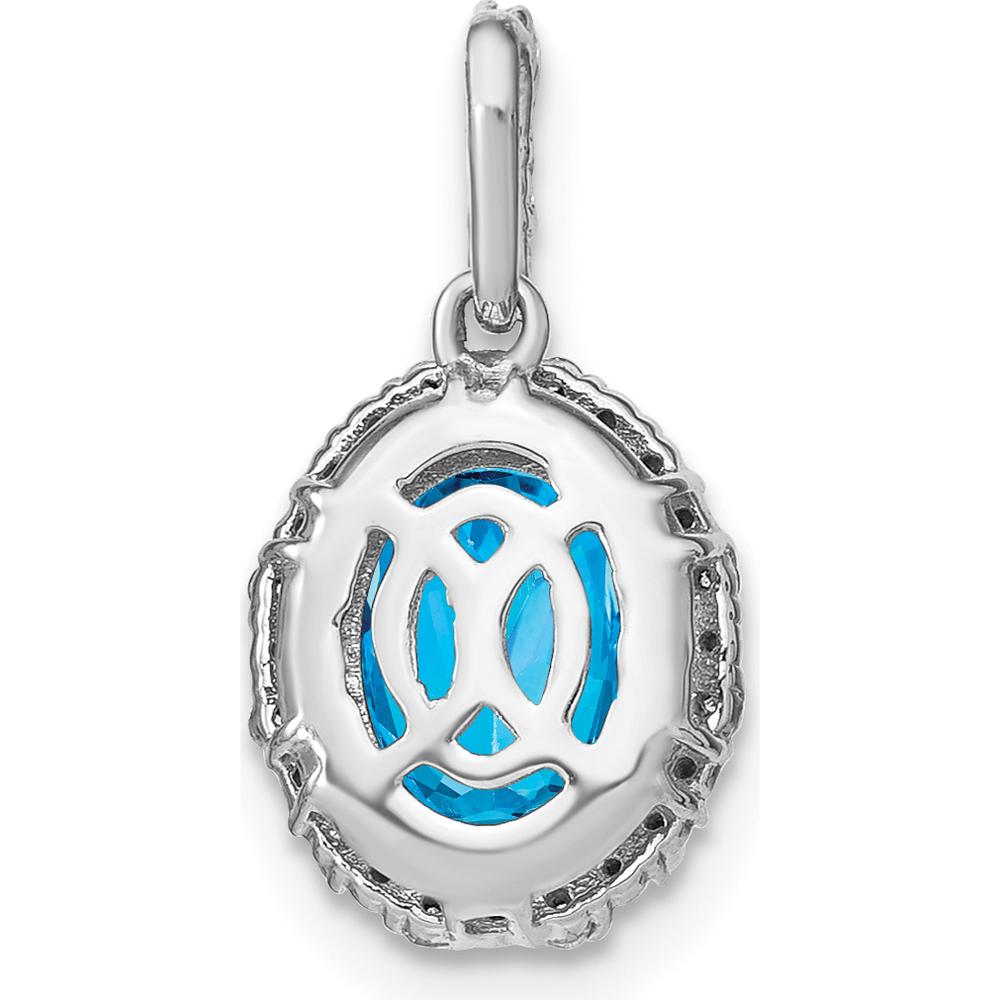 14K White Gold 9x7mm Oval Blue Topaz and Diamond Halo Pendant - 2.71 Carat Total Topaz Weight, 0.013 Carat Total Diamond Weight by Lumare Gioia