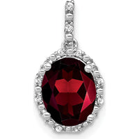 14K White Gold 9x7mm Oval Garnet and Diamond Halo Pendant - 2.71 Carat Total Garnet Weight, 0.05 Carat Total Diamond Weight by Lumare Gioia