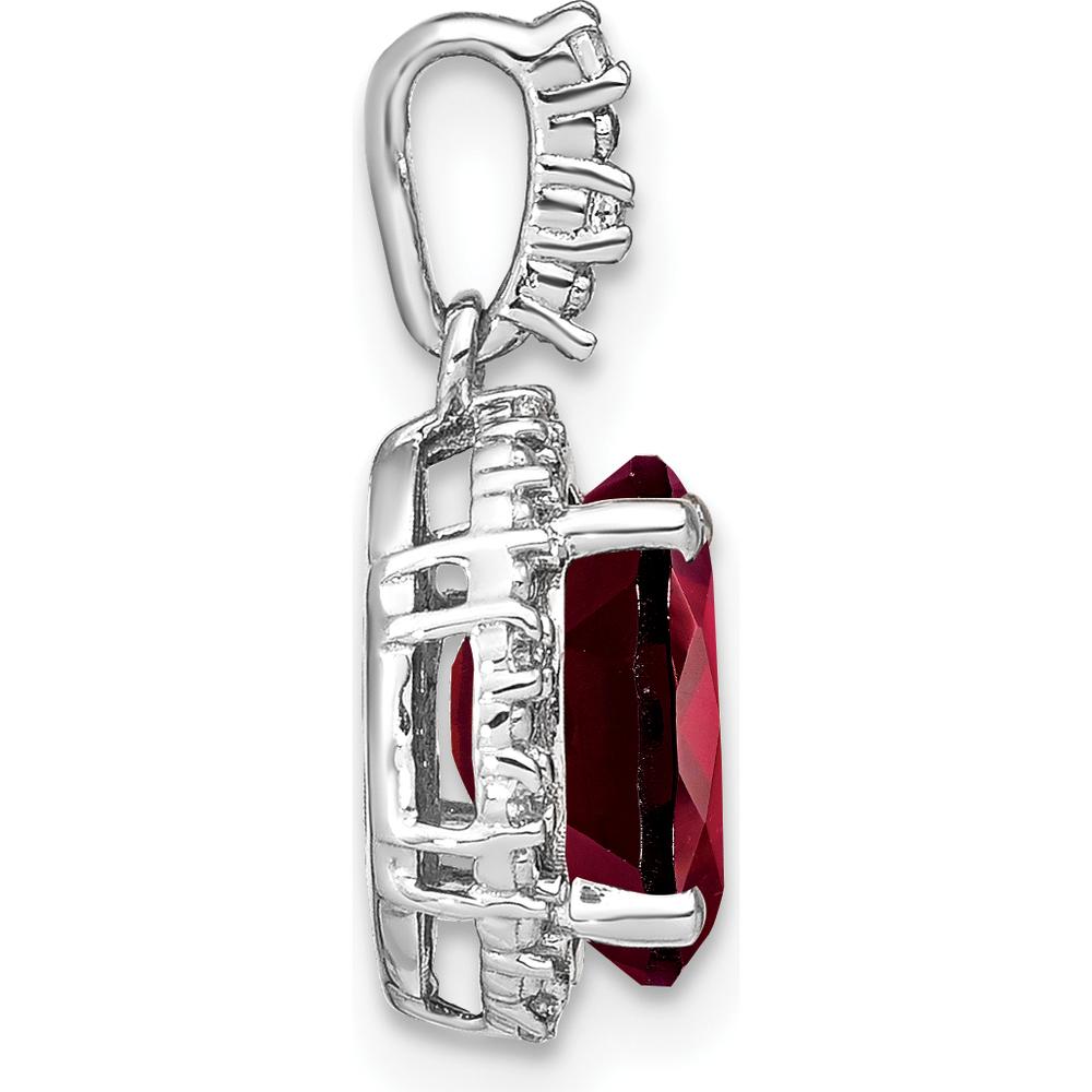 14K White Gold 9x7mm Oval Garnet and Diamond Halo Pendant - 2.71 Carat Total Garnet Weight, 0.05 Carat Total Diamond Weight by Lumare Gioia