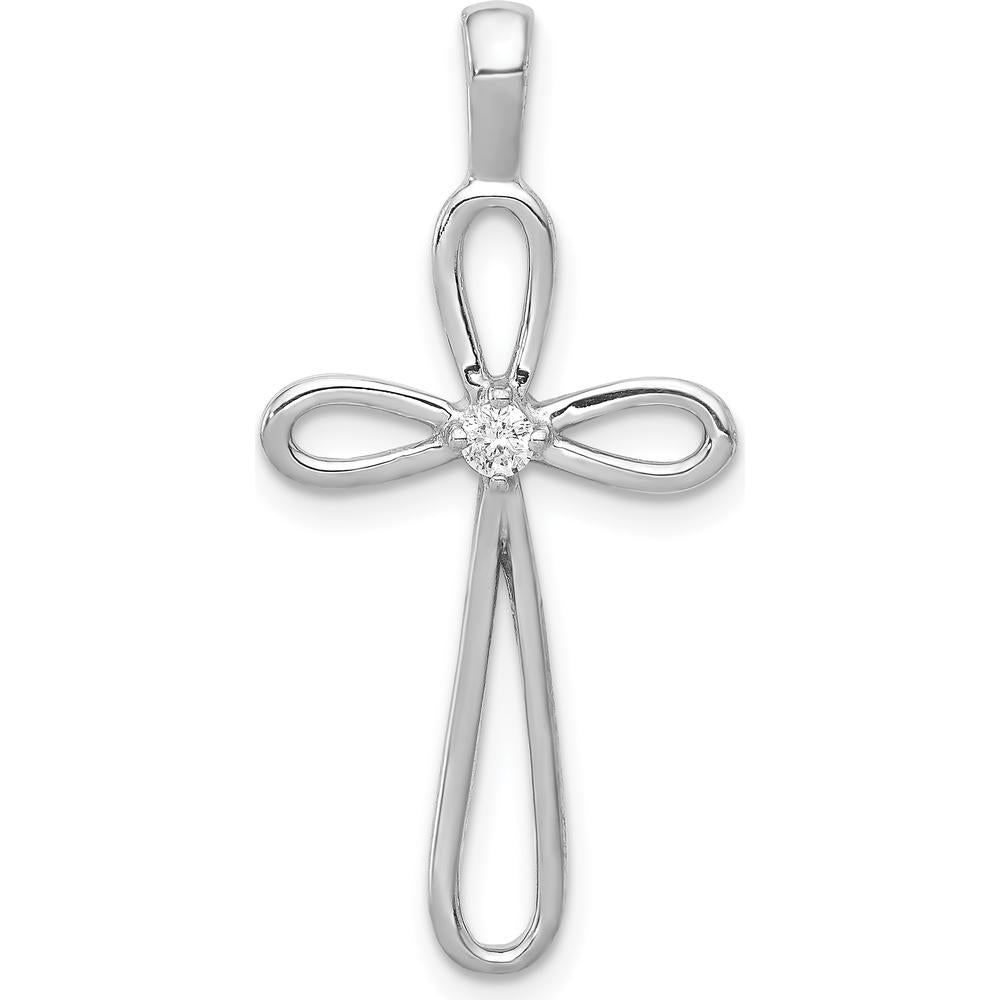 14K White Gold AA Diamond Loop Cross Pendant - 0.05 Carat Total Diamond Weight by Monteluci Fine Jewelry