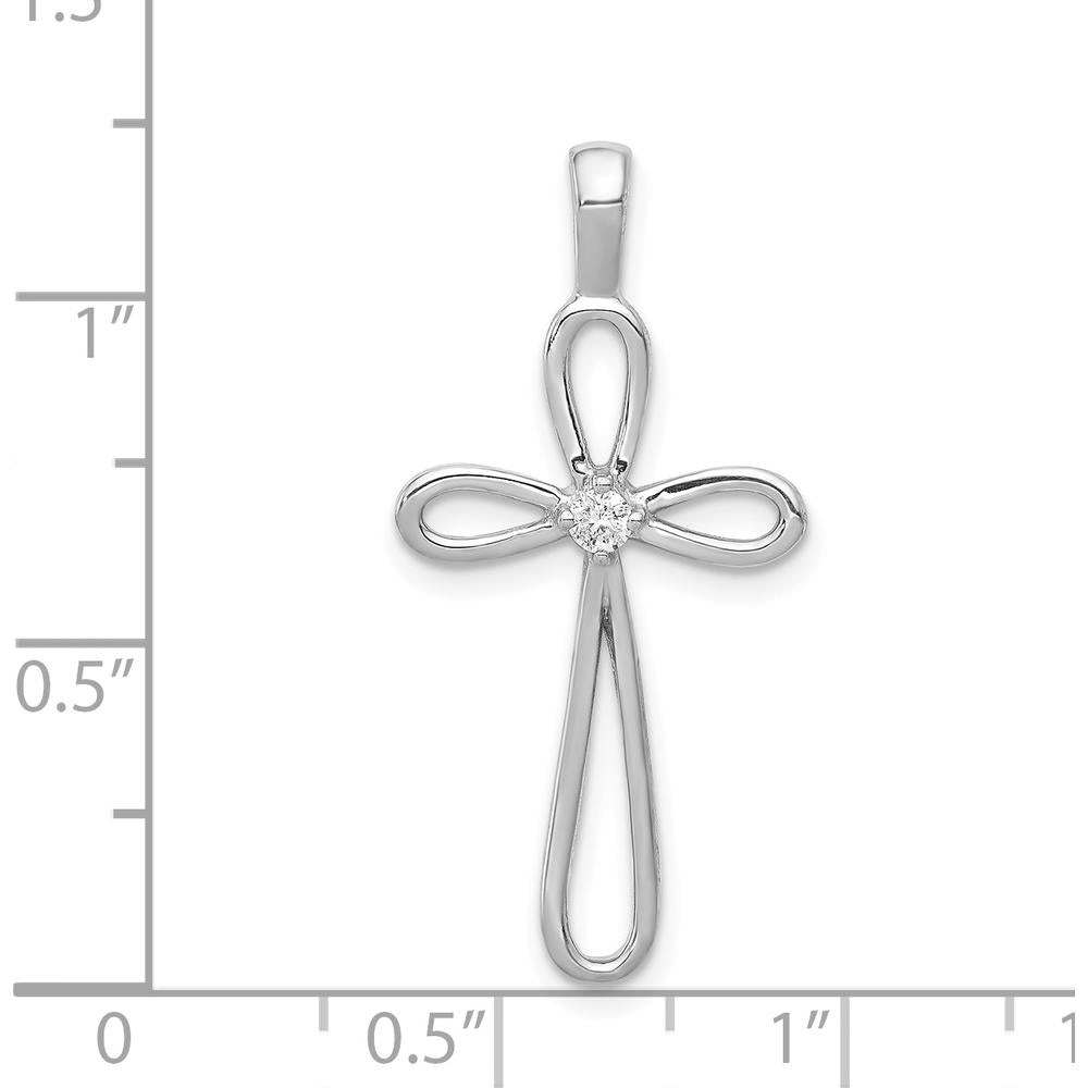 14K White Gold AA Diamond Loop Cross Pendant - 0.05 Carat Total Diamond Weight by Monteluci Fine Jewelry