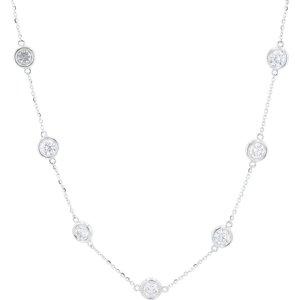 14K White Gold Adjustable 18-22 Inch Station Necklace with Bezel Set Round Lab Grown Diamonds - 6.00 Carat Total Diamond Weight