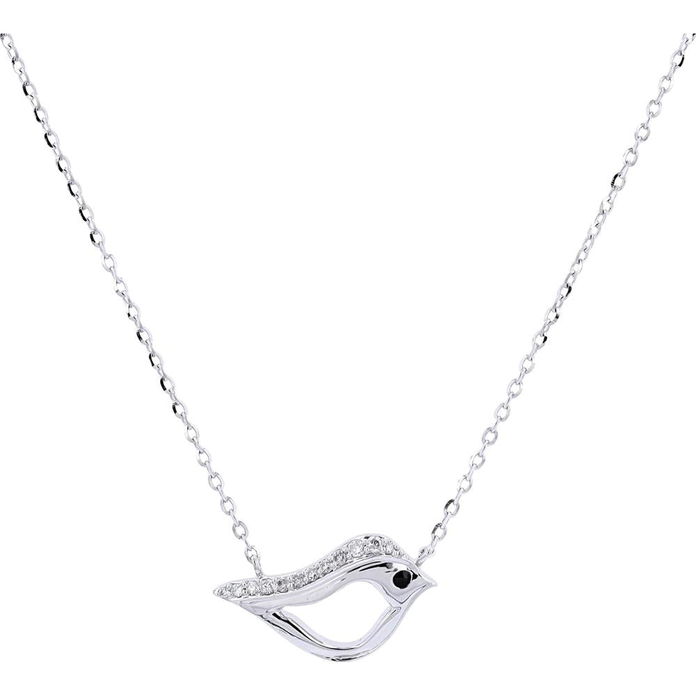 14K White Gold Adjustable Bird Pendant Necklace with Diamond Accents - 0.05 Carats Total Diamond Weight