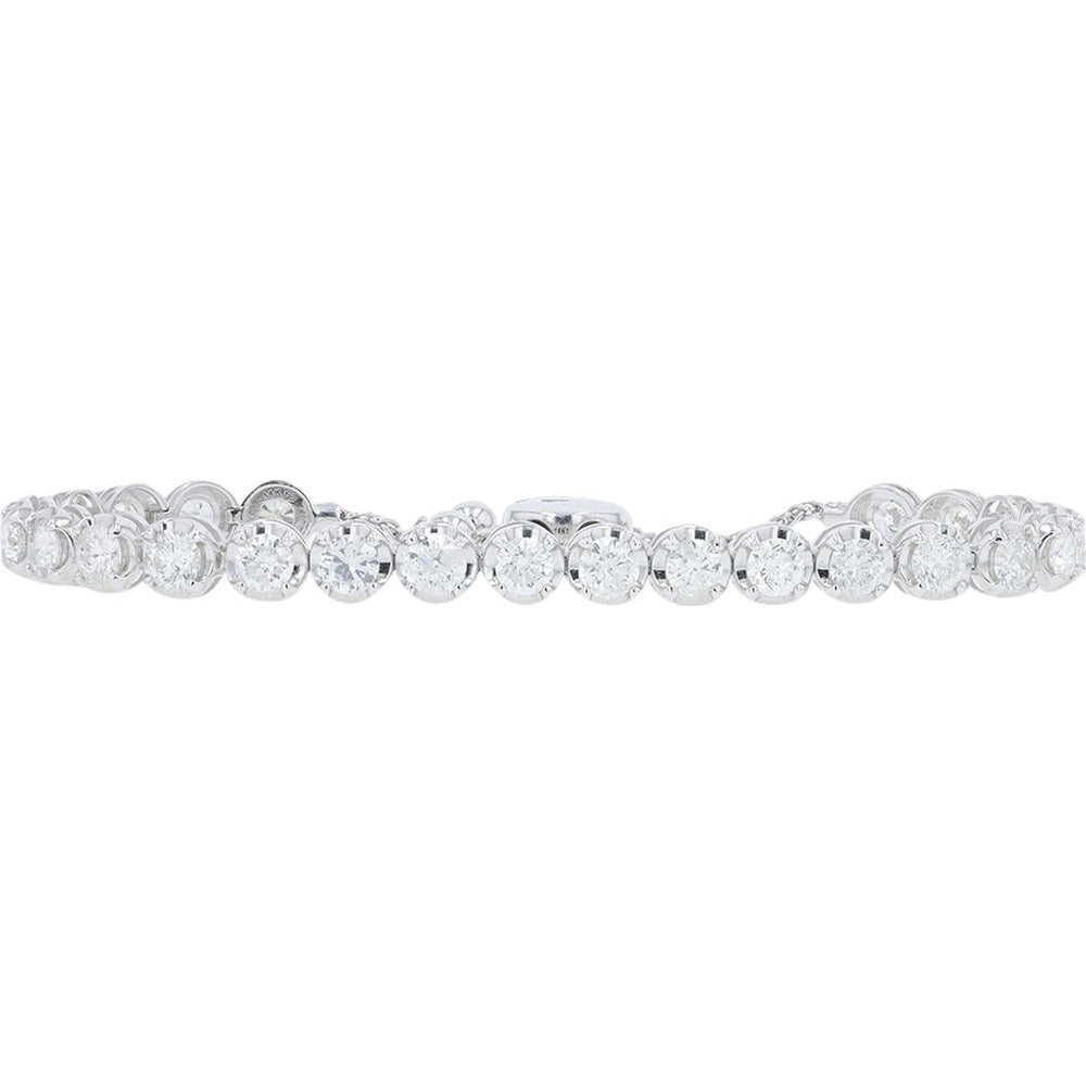 14K White Gold Adjustable Bolo Bracelet with Prong-Set Round Diamonds - 6.00 Carat Total Diamond Weight