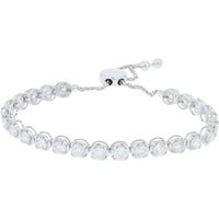 14K White Gold Adjustable Bolo Bracelet with Prong-Set Round Diamonds - 6.00 Carat Total Diamond Weight