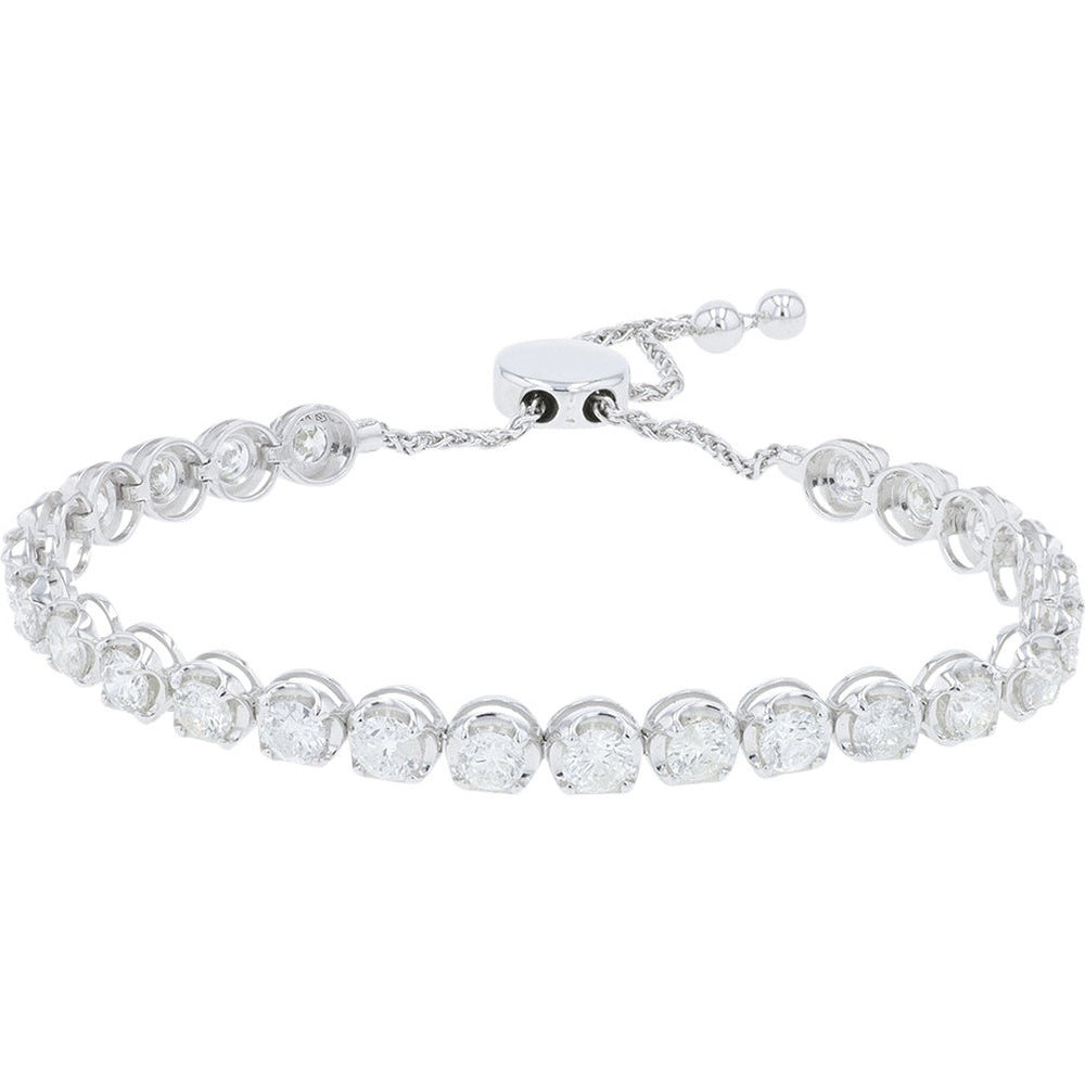 14K White Gold Adjustable Bolo Bracelet with Prong-Set Round Diamonds - 6.00 Carat Total Diamond Weight