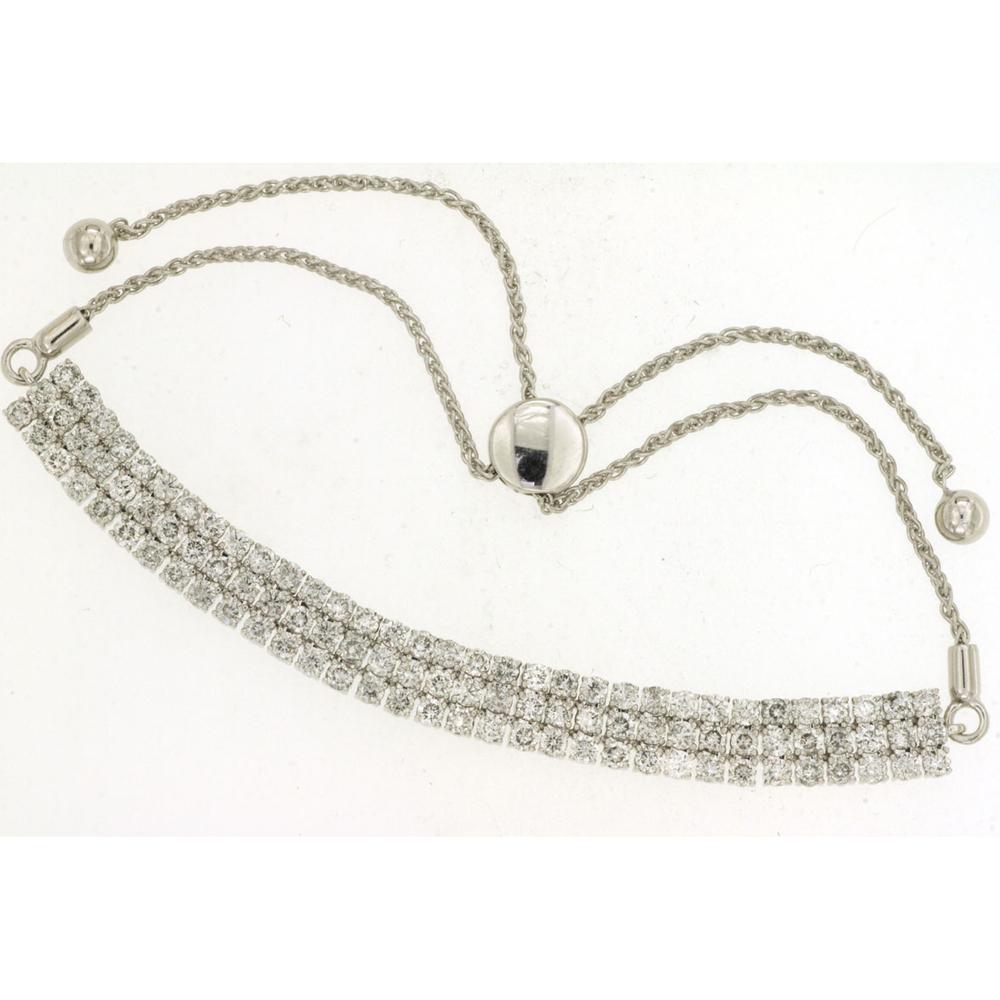 14K White Gold Adjustable Bolo Diamond Bracelet with Round Diamonds - 3.00 Carat Total Diamond Weight - Royal Jewelry
