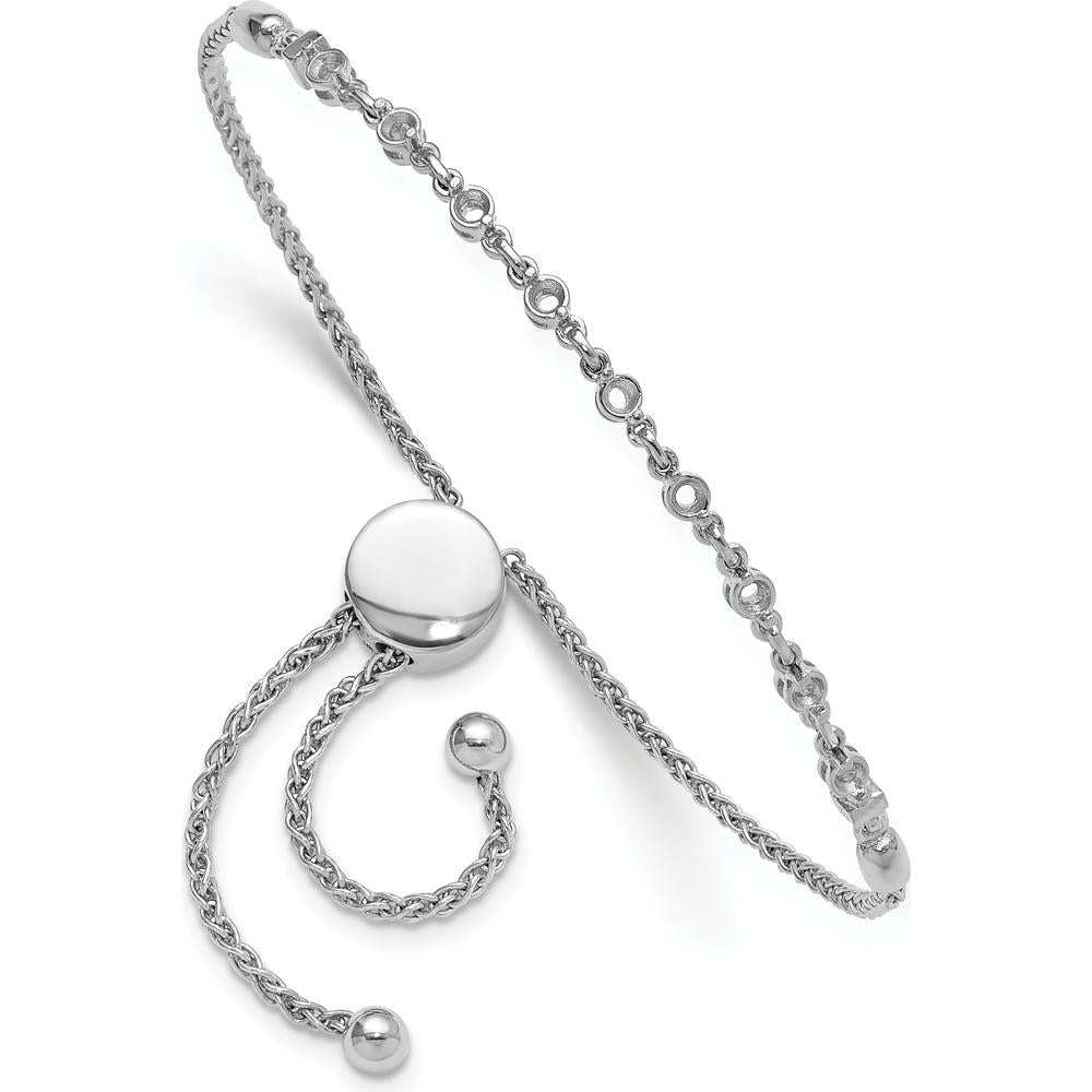 14K White Gold Adjustable Bracelet Mounting for 9 Round Stones - Holds 2.5mm Stones, Polished Finish by Monteluci Fine Jewelry