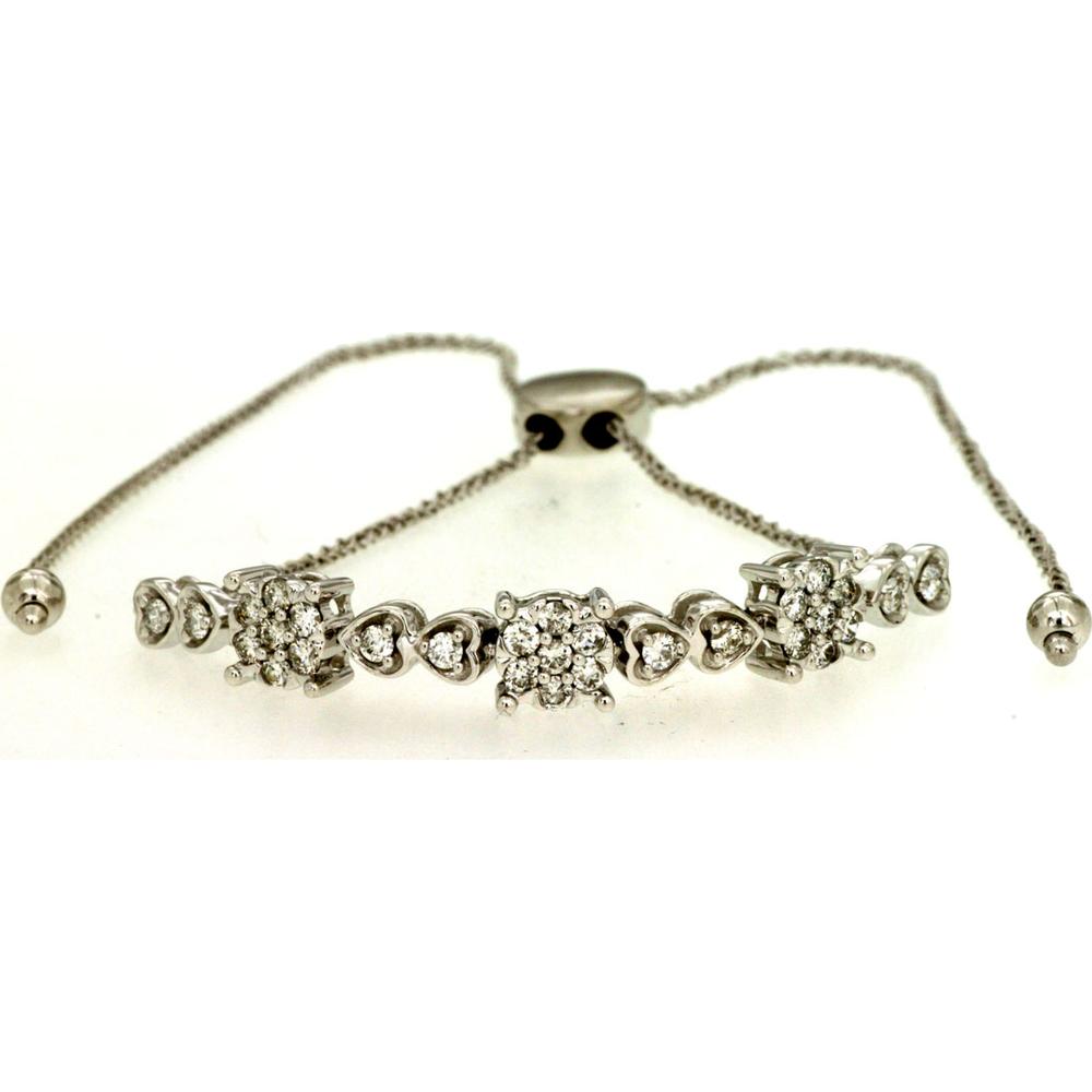 14K White Gold Adjustable Bracelet with Round Diamond Cluster Settings - 0.50 Carat Total Diamond Weight - Royal Jewelry