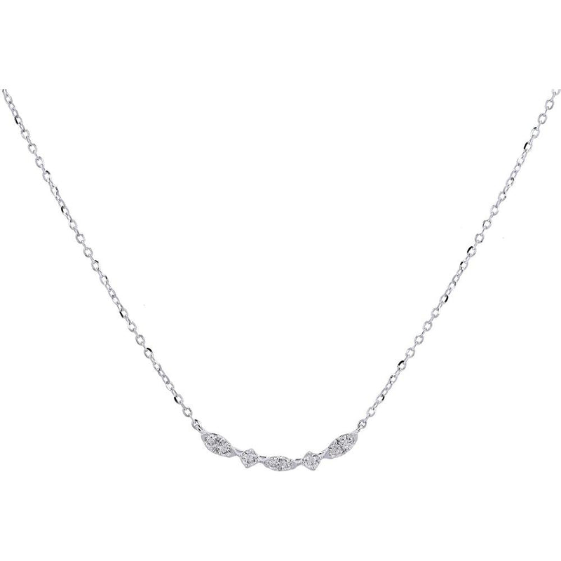 14K White Gold Adjustable Curved Bar Necklace with Milgrain Detail and Diamonds - 0.13 Carats Total Weight