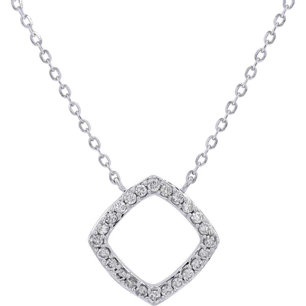 14K White Gold Adjustable Diamond Necklace with Square Bezel - 0.17 Carat Total Diamond Weight