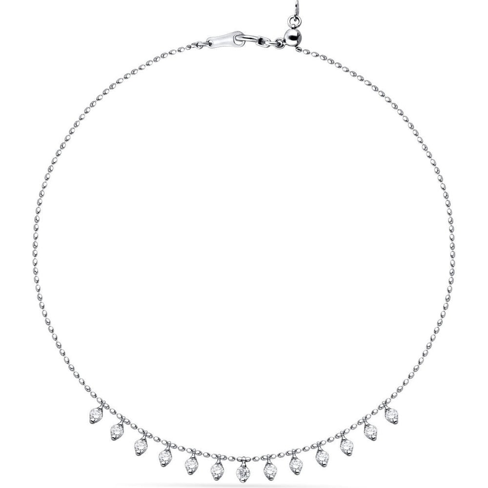 14K White Gold Adjustable Necklace with Pear-Shaped Prong Set Diamonds - 0.54 Carat Total Diamond Weight by Auriventus