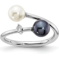 14K White Gold Adjustable Pearl and Diamond Ring with 5-6mm Akoya Cultured Pearls - 0.04 Carat Diamond by Monteluci Fine Jewelry