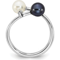14K White Gold Adjustable Pearl and Diamond Ring with 5-6mm Akoya Cultured Pearls - 0.04 Carat Diamond by Monteluci Fine Jewelry