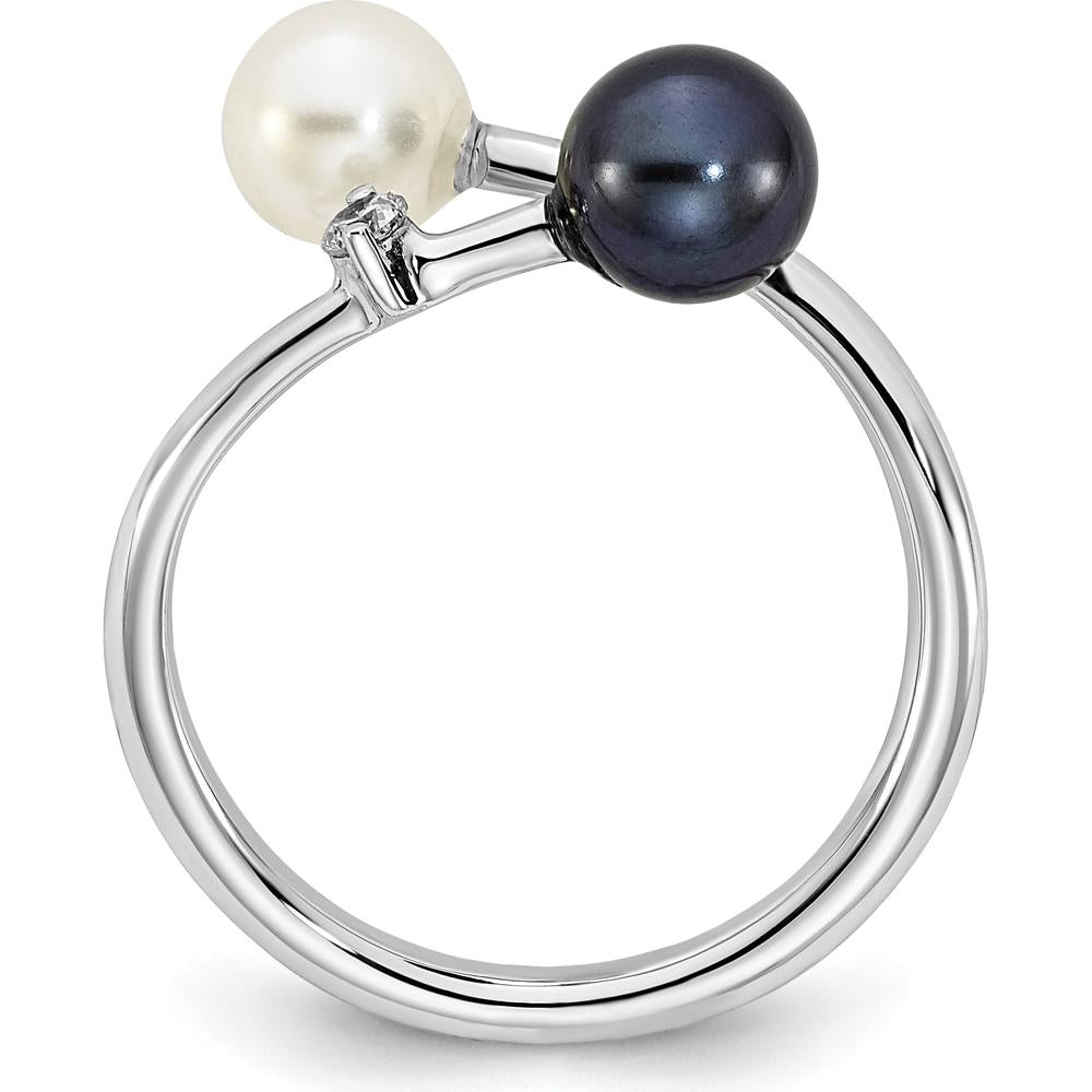 14K White Gold Adjustable Pearl and Diamond Ring with 5-6mm Akoya Cultured Pearls - 0.04 Carat Diamond by Monteluci Fine Jewelry