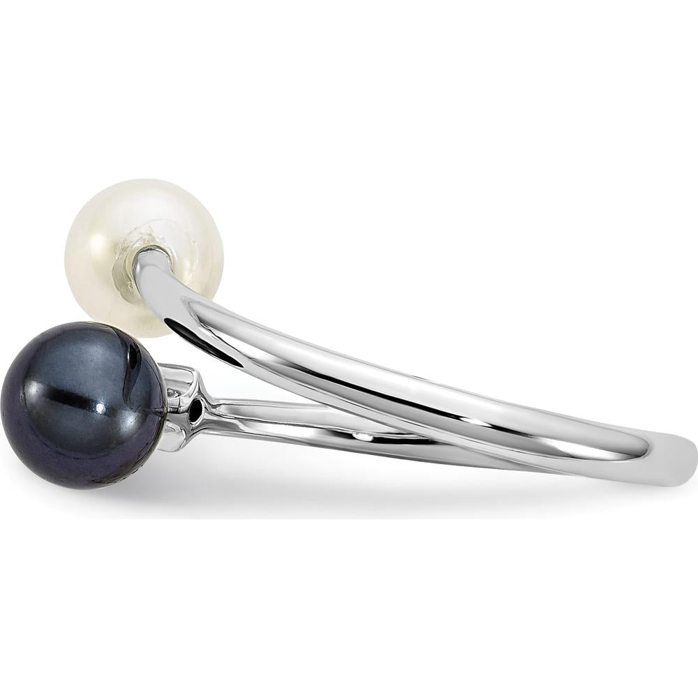 14K White Gold Adjustable Pearl and Diamond Ring with 5-6mm Akoya Cultured Pearls - 0.04 Carat Diamond by Monteluci Fine Jewelry