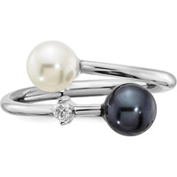14K White Gold Adjustable Pearl and Diamond Ring with 5-6mm Akoya Cultured Pearls - 0.04 Carat Diamond by Monteluci Fine Jewelry