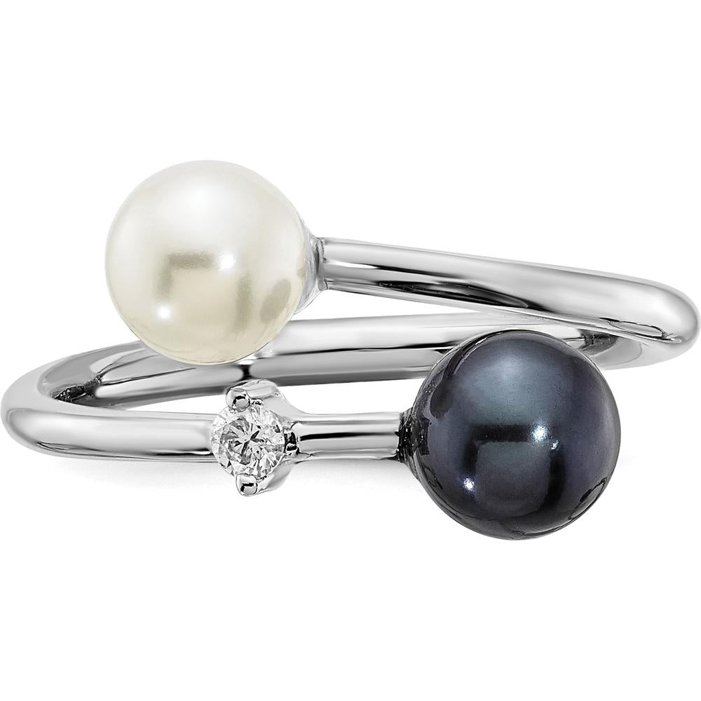 14K White Gold Adjustable Pearl and Diamond Ring with 5-6mm Akoya Cultured Pearls - 0.04 Carat Diamond by Monteluci Fine Jewelry