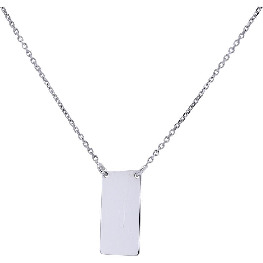 14K White Gold Adjustable Rectangle Pendant Necklace with Polished Finish - 16"-18" Chain Length