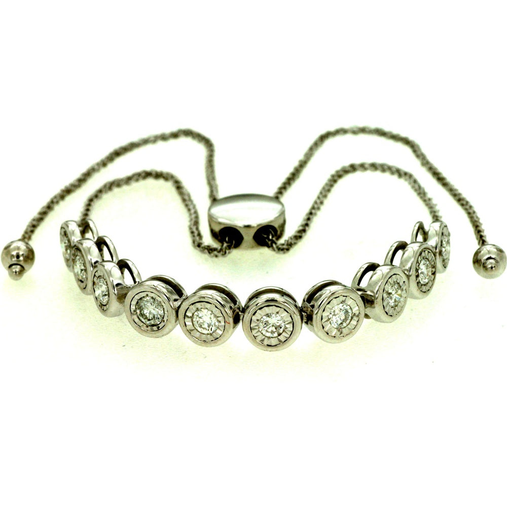 14K White Gold Adjustable Sliding Bracelet with Bezel-Set Round Diamonds - 0.50 Carat Total Diamond Weight - Royal Jewelry